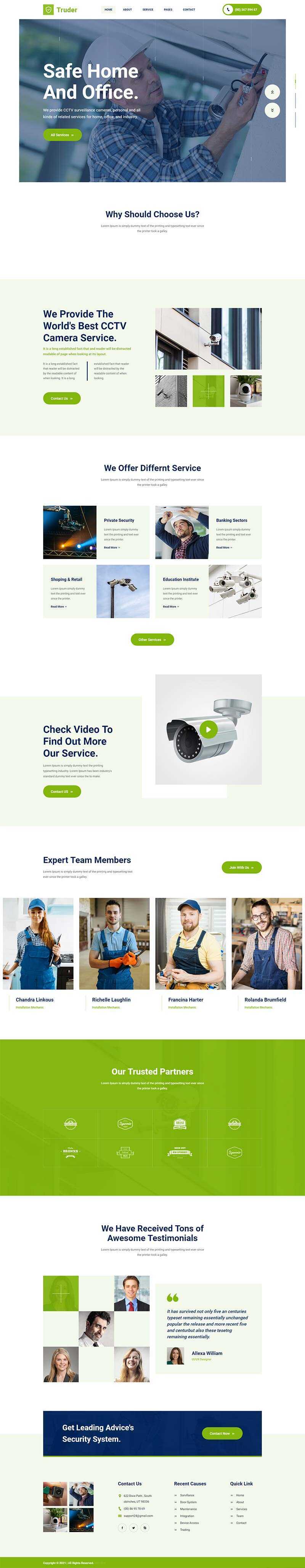 绿色风格视频监控安装安防公司网页模板-项目资源网
