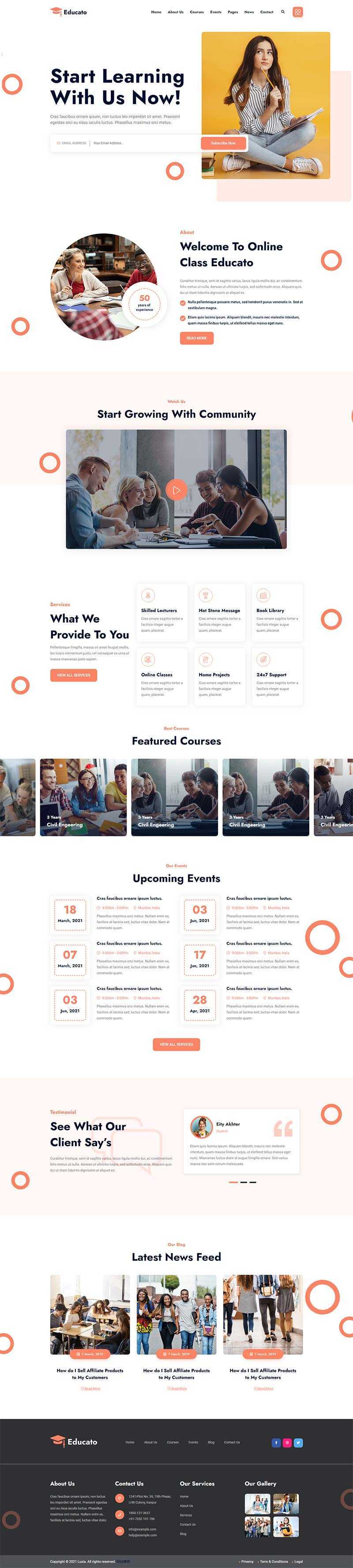 橘黄色响应式在线学习教育企业网站html模板-项目资源网