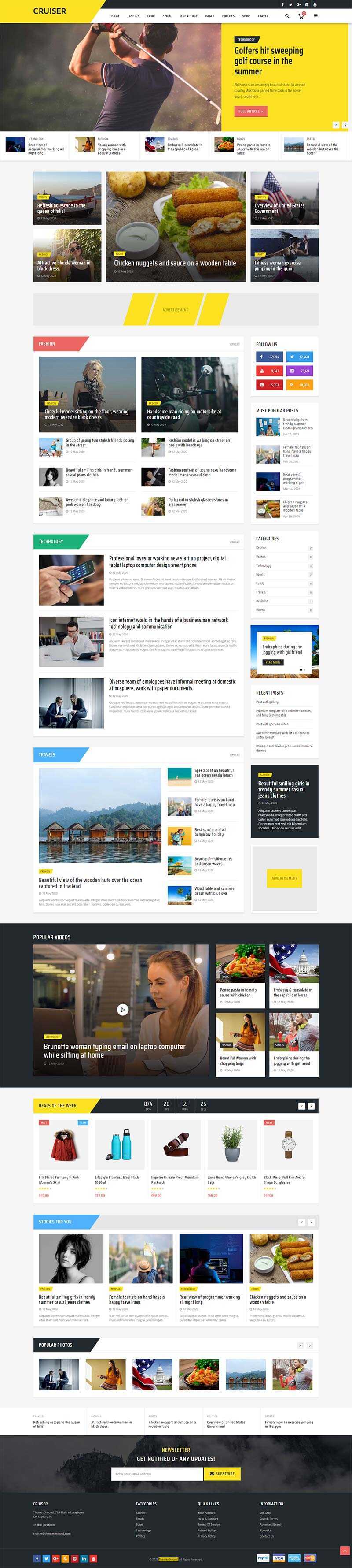 黄色响应式时尚资讯博客网站HTML模板-项目资源网