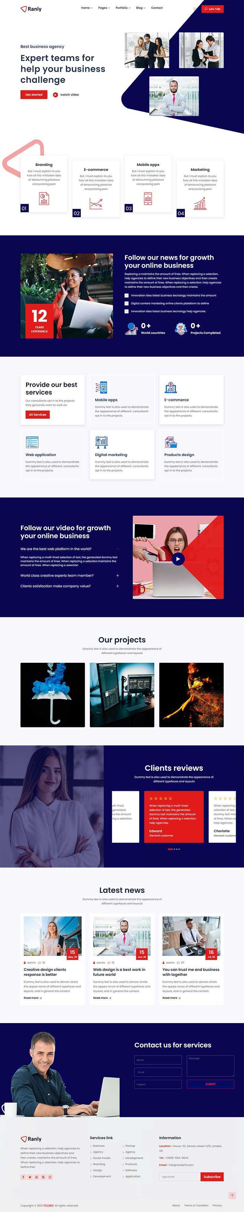 Bootstrap多用途的商业服务公司网站HTML模板-项目资源网