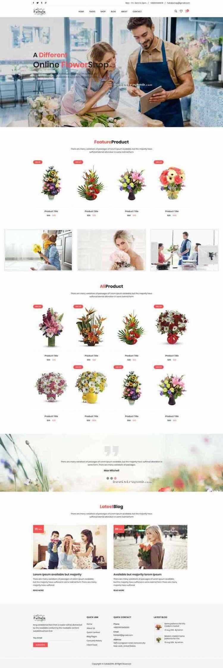 Bootstrap英文外贸响应式鲜花预订网电商-项目资源网