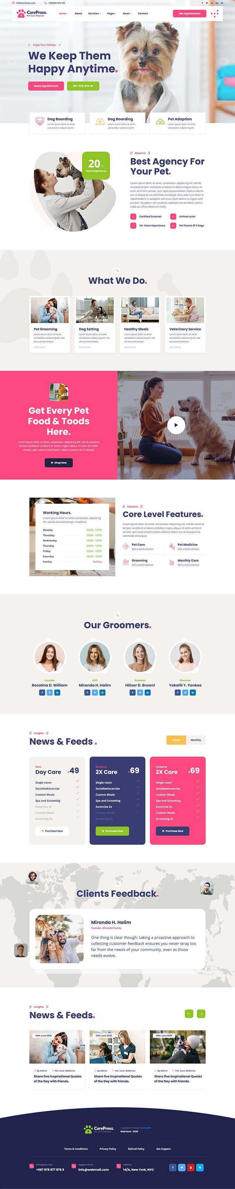 宠物护理医院兽医店铺官网HTML5模板-项目资源网
