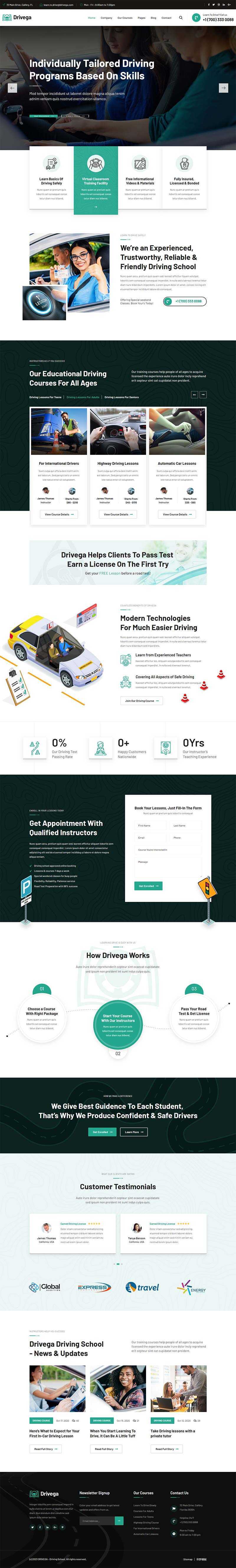 绿色汽车驾校培训企业官网HTML模板-项目资源网