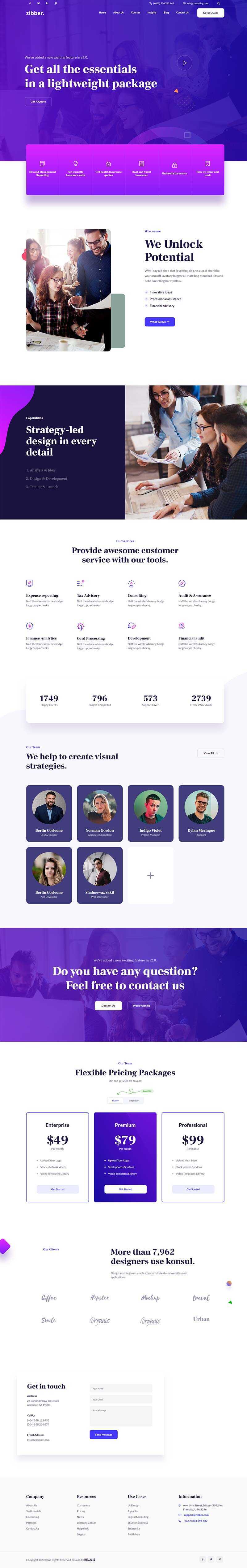 蓝紫色商务投资咨询公司html模板-项目资源网