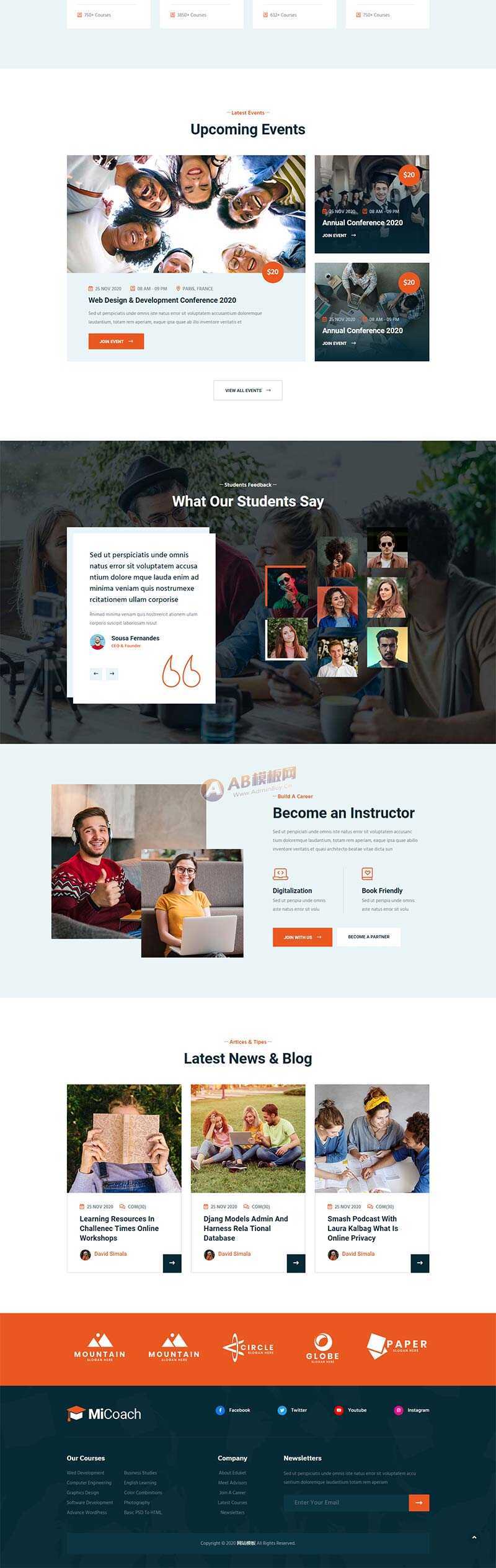 响应式在线课程教育培训行业网站HTML5模板-项目资源网