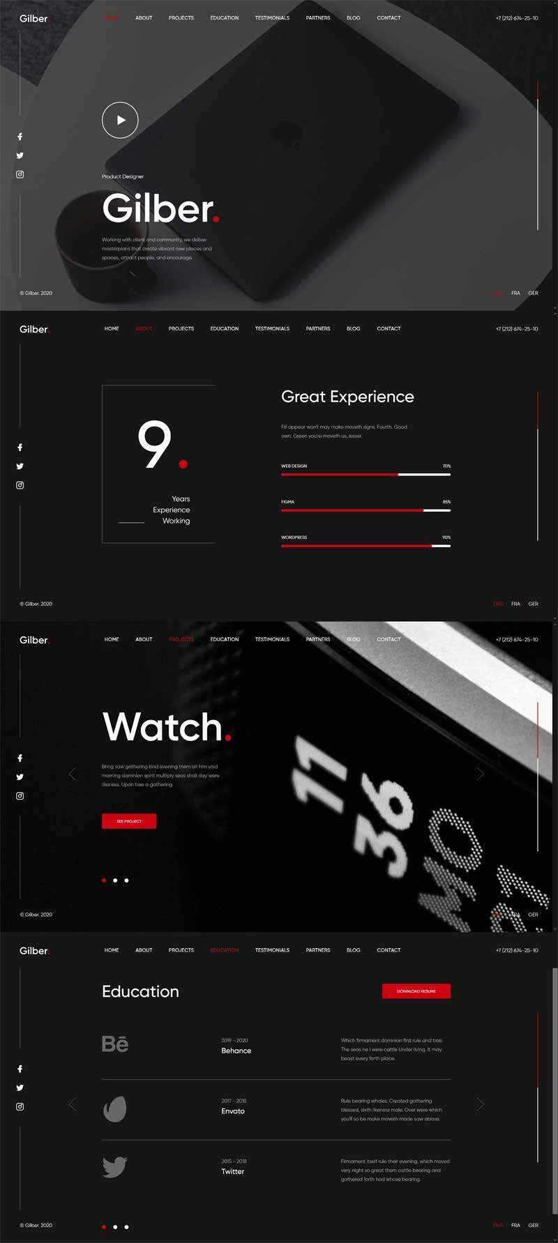 个人简历作品展示全屏滚动html模板-项目资源网
