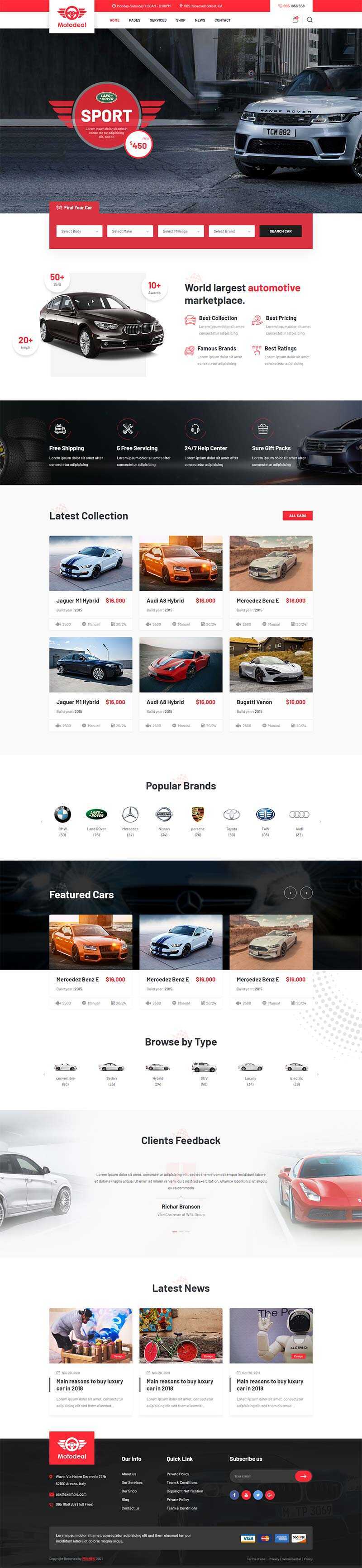 红色大气的汽车销售交易平台网页html模板-项目资源网