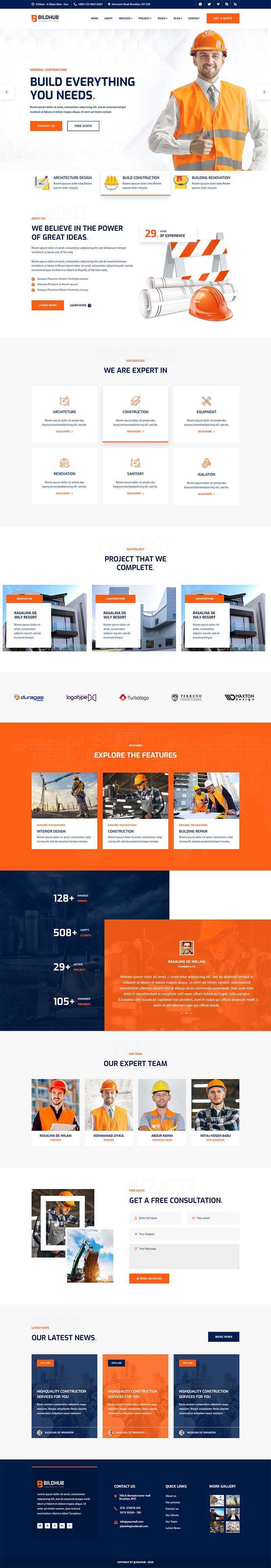 bootstrap橙色响应式建筑设计公司网站html模板-项目资源网