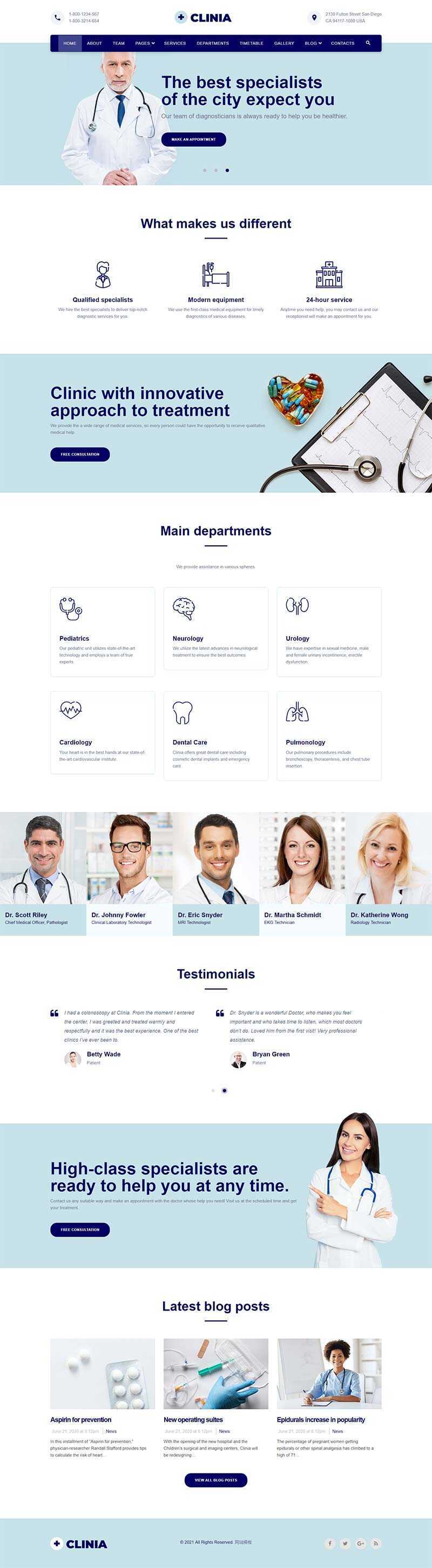 bootstrap蓝色医疗诊所服务网站HTML5模板-项目资源网