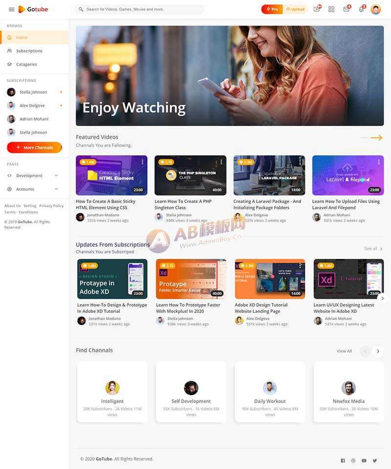 响应式网络视频共享平台网站HTML模板-项目资源网