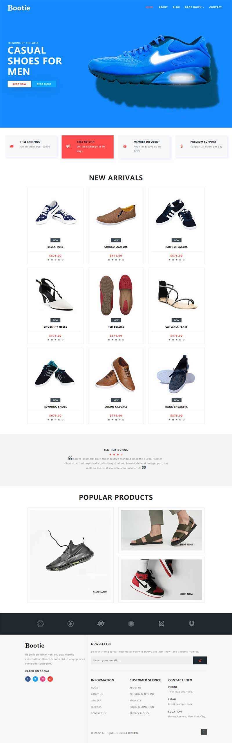 简洁大气的鞋子商城Bootstrap响应式网页模板-项目资源网