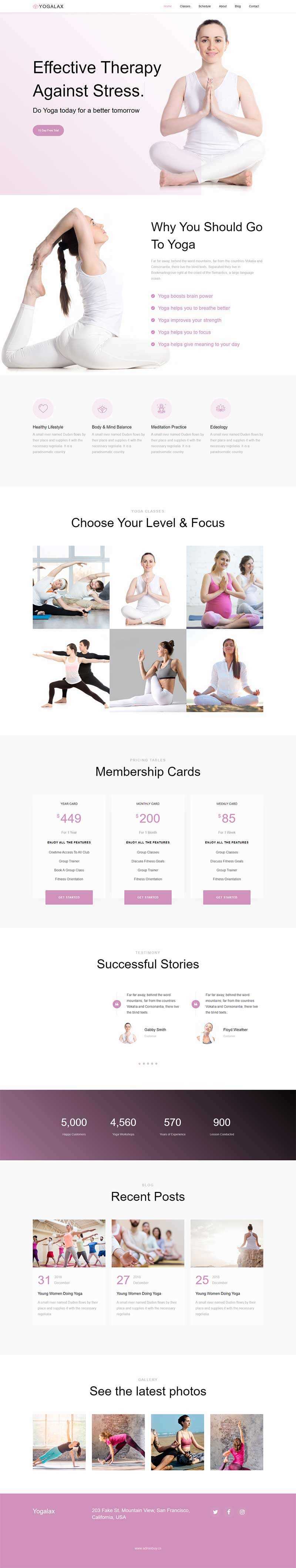 Bootstrap粉色的健身瑜伽类网站html模板-项目资源网