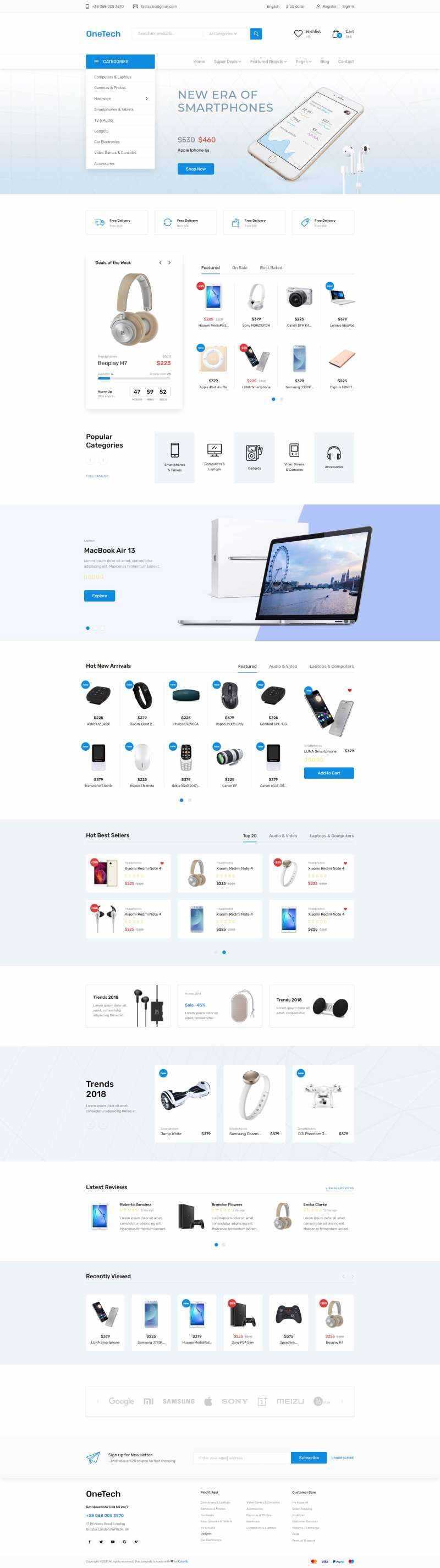 浅蓝色干净简洁的响应式数码商城html模板-项目资源网