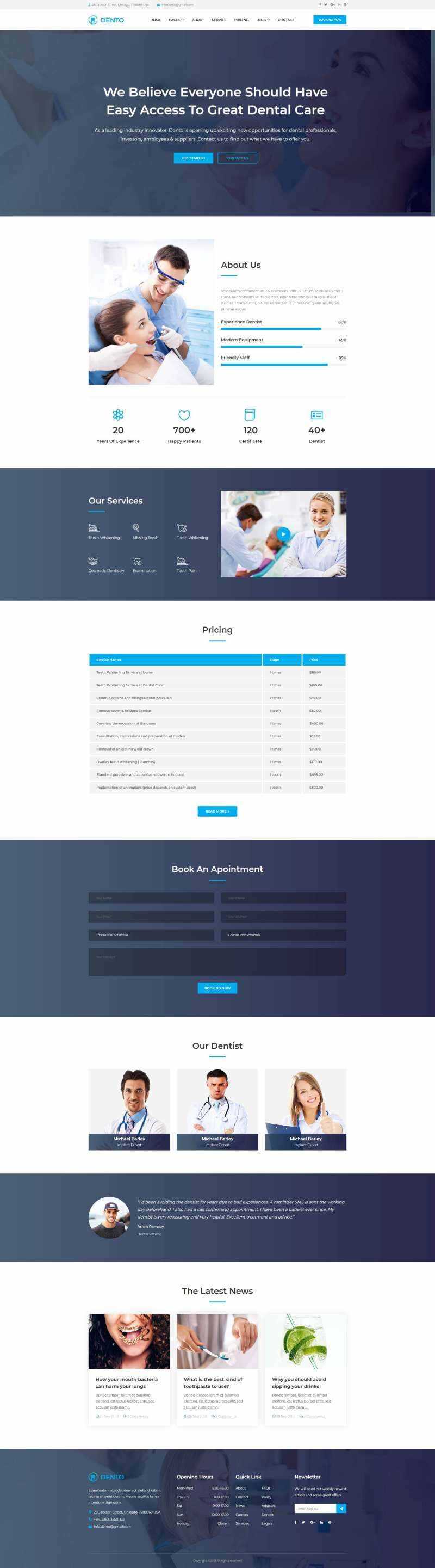 蓝色清爽的响应式牙科预约网站html模板-项目资源网