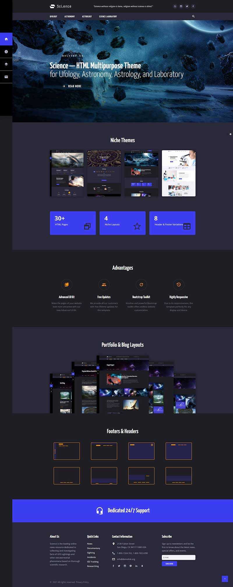 深色星空宇宙天文类多用途网站HTML模板-项目资源网