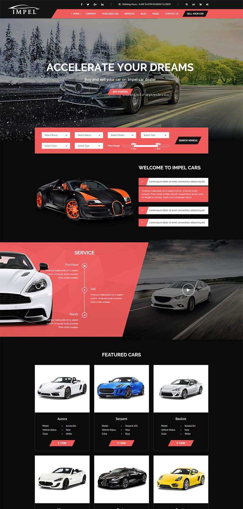 Bootstrap大气红色的汽车经销商网站html模板-项目资源网