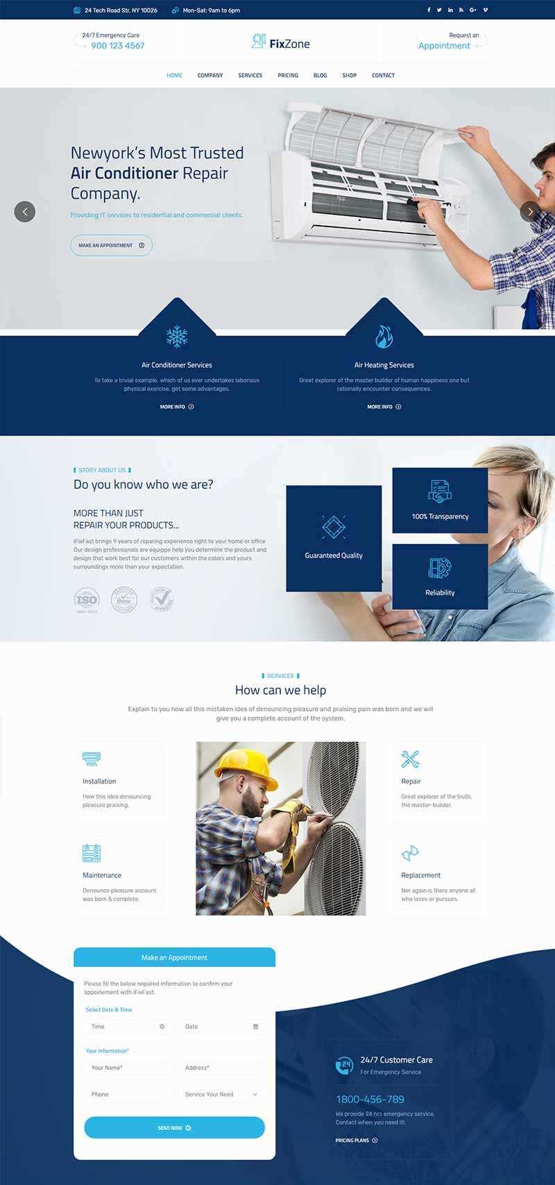 Bootstrap空调电器维修服务网站HTML模板-项目资源网