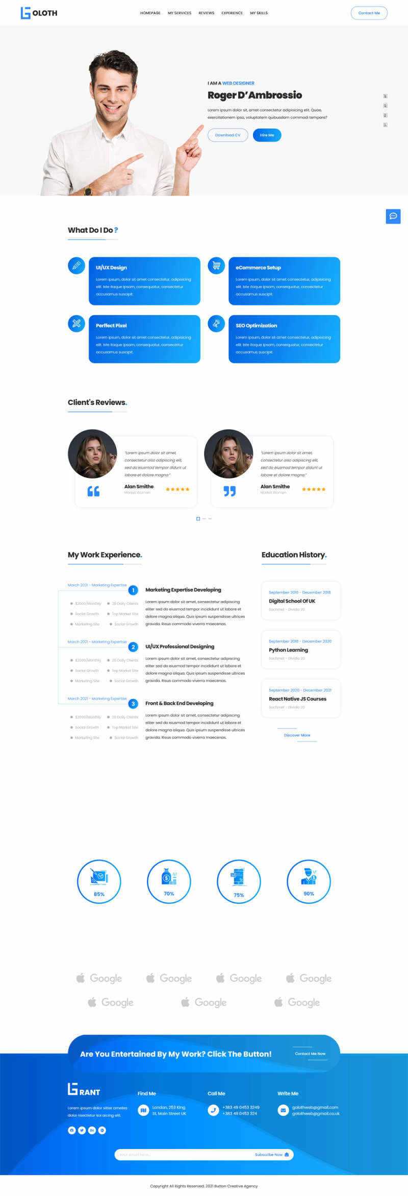 bootstrap多功能响应式个人简历单页html模板-项目资源网