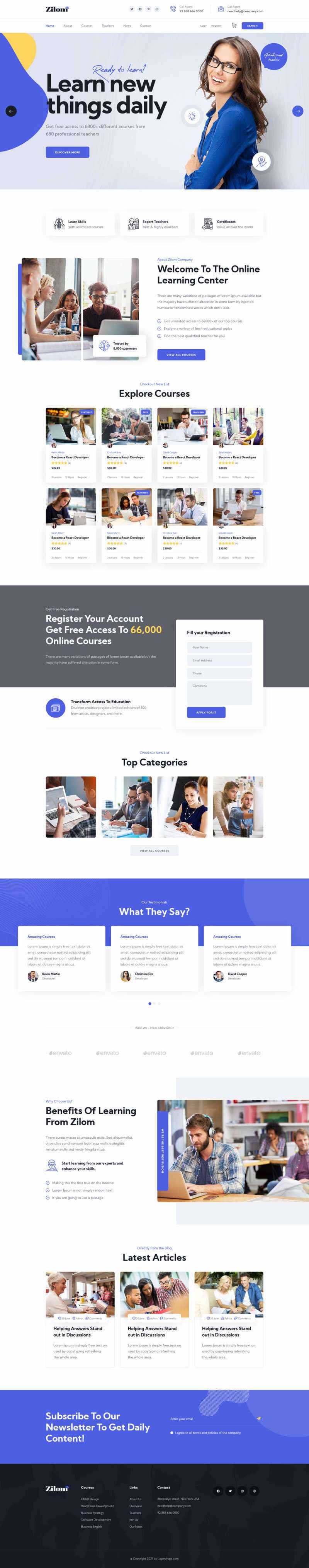 bootstrap在线教育学习官网HTML模板-项目资源网
