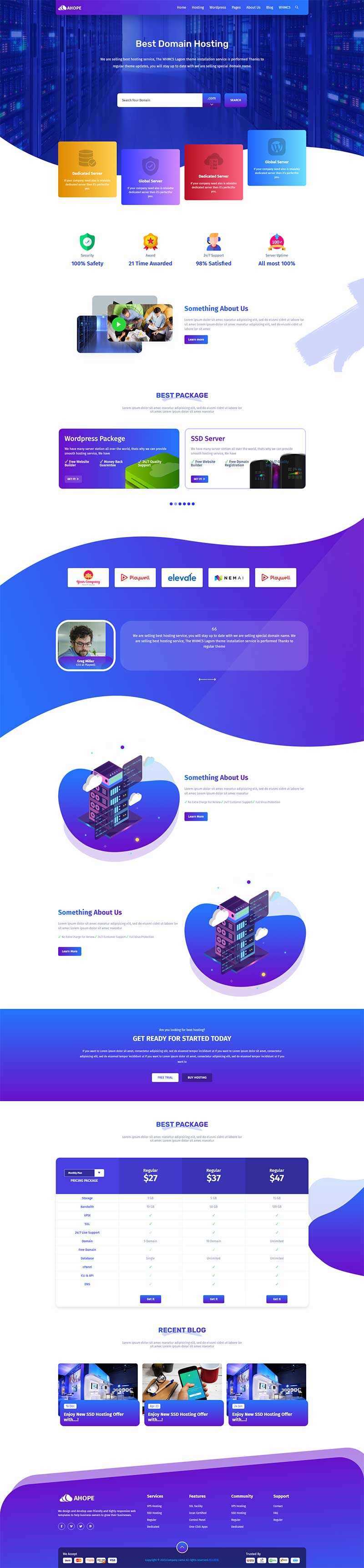 蓝色风格域名服务器托管服务公司网站html模板-项目资源网