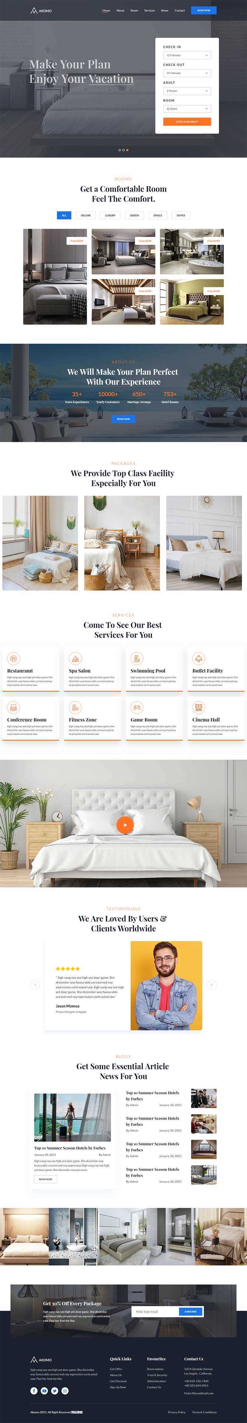 多功能酒店预订、度假村和酒店官网HTML模板-项目资源网
