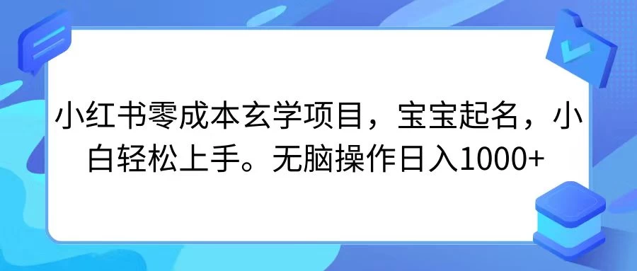 小红书零成本玄学项目,宝宝起名,小白轻松上手,无脑操作日入1000+-项目资源网