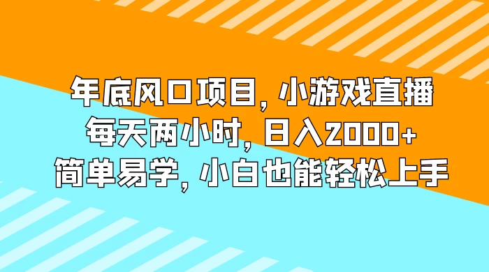 年底风口项目，小游戏直播，每天两小时，日入2000+，简单易学，小白也能轻松上手-项目资源网