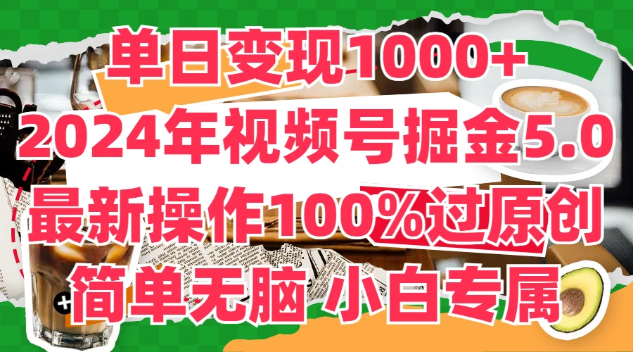 单日变现1000+，2024年视频号掘金5.0，最新骚操作100%过原创玩法，简单无脑，小白专属-项目资源网