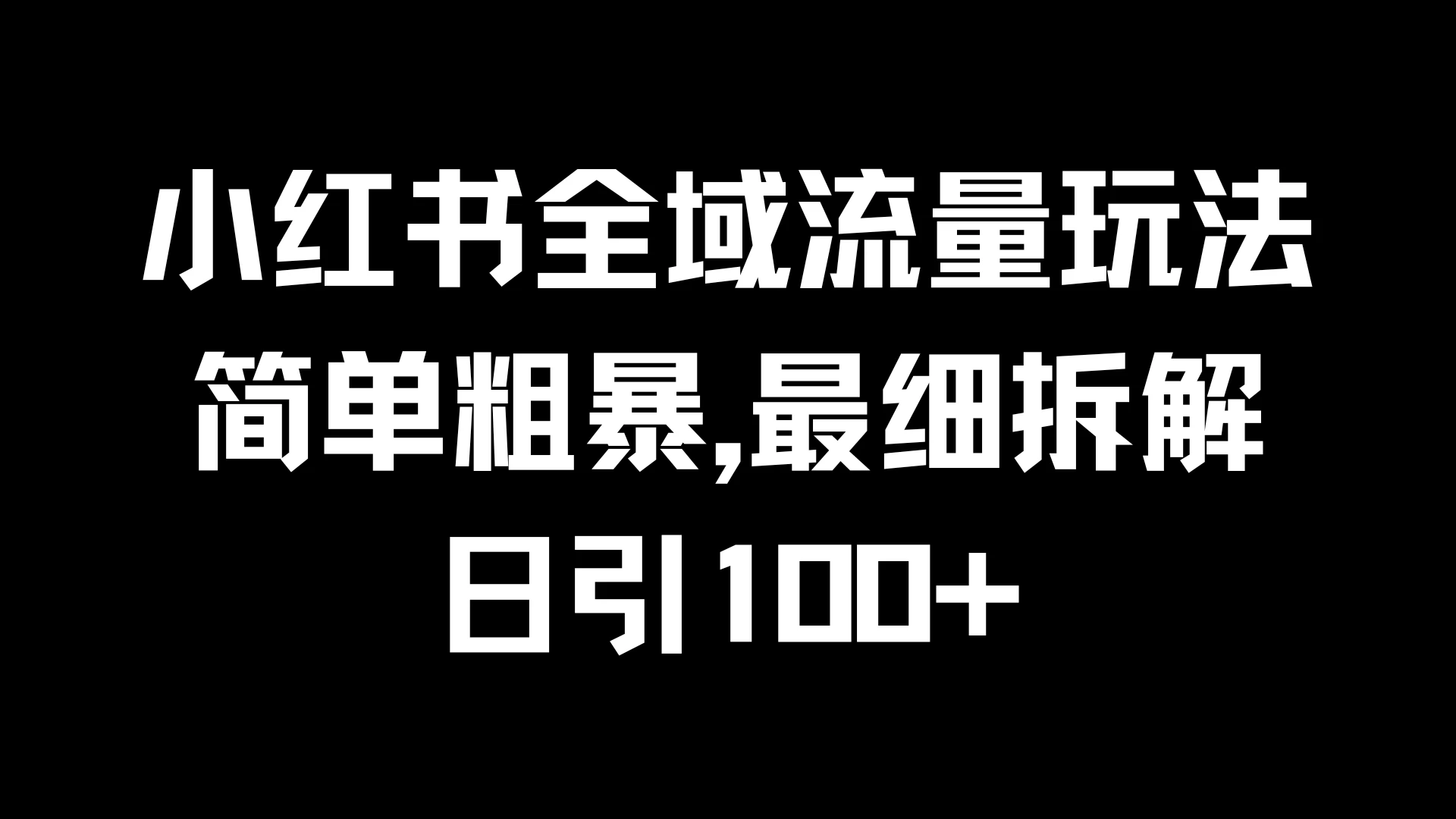 小红书全域流量玩法，简单粗暴，日引100+-项目资源网