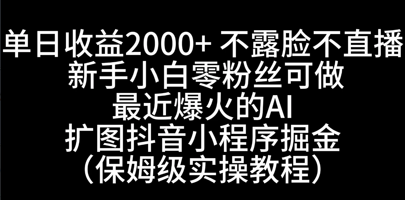 单日收益2000+，不露脸，不直播，新手小白零粉丝可操作最近爆火的AI扩图抖音小程序掘金（保姆级实操教程）-项目资源网