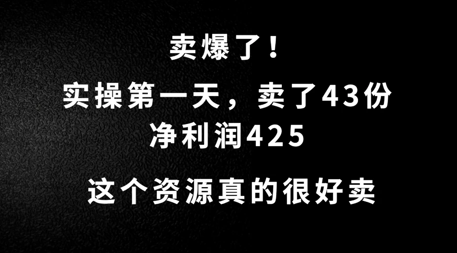 这个资源，需求很大，实操第一天卖了43份，净利润425-项目资源网