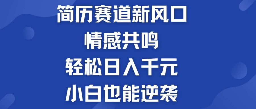 揭秘！简历模板赛道的新风口，情感共鸣，轻松日入千元，小白也能逆袭！-项目资源网