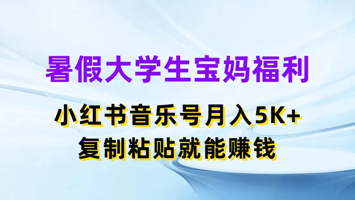 暑假大学生宝妈福利,小红书音乐号月入5K+,简单复制粘贴就能赚收益-项目资源网
