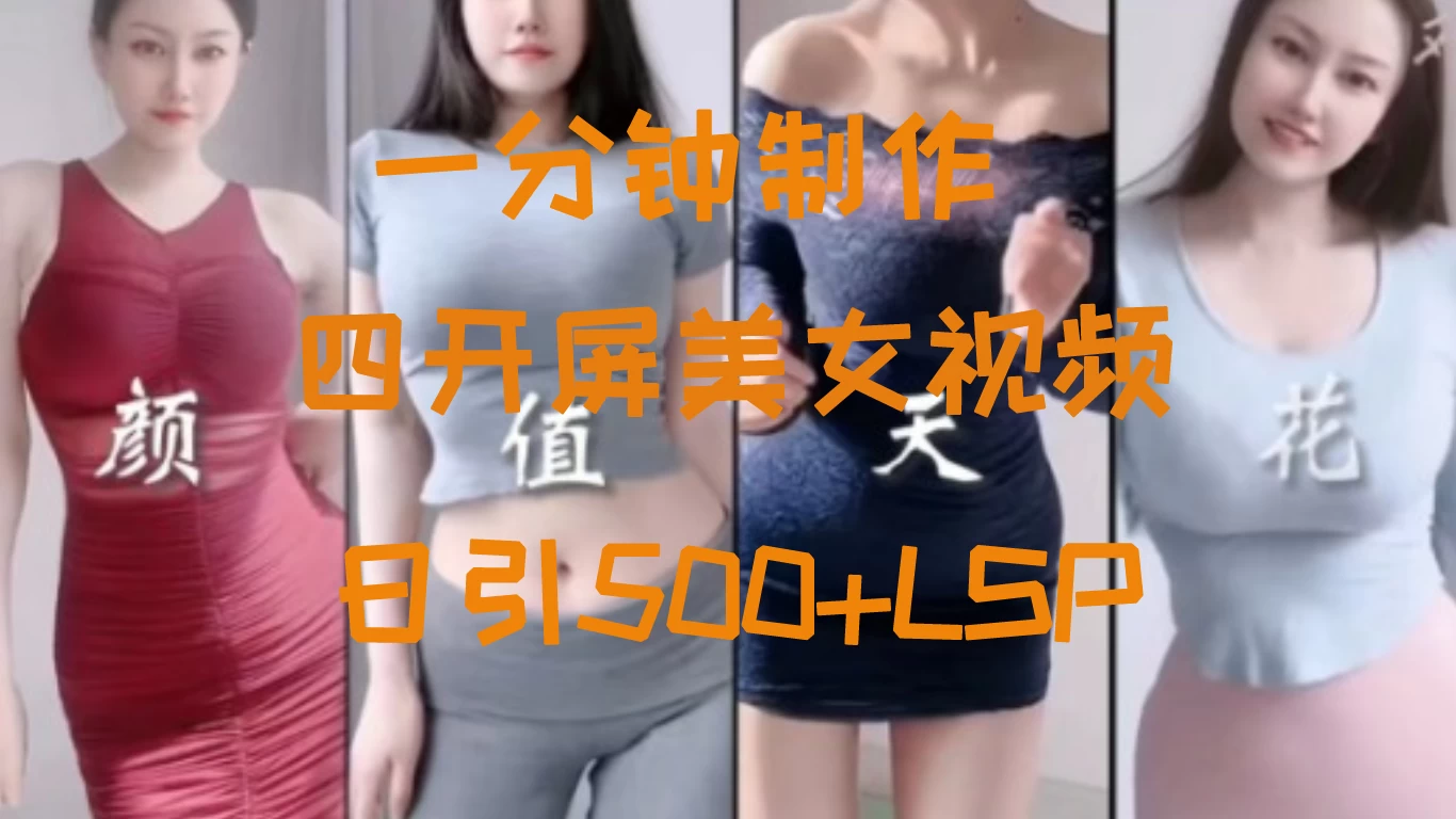 S粉新玩法，流量爆炸，美女视频四开屏，日引500+-项目资源网