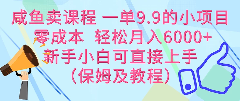 咸鱼卖课程 一单9.9的小项目 零成本 轻松月入6000+新手小白可直接上手(保姆级教程)-项目资源网