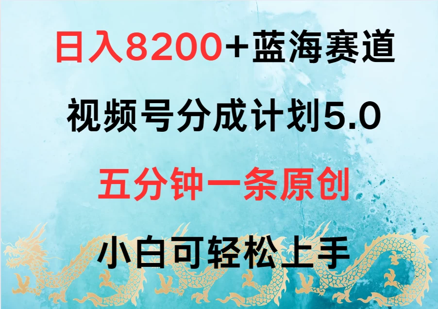 日入8200+蓝海赛道，视频号分成计划5.0，五分钟一条原创，小白可轻松上手-项目资源网