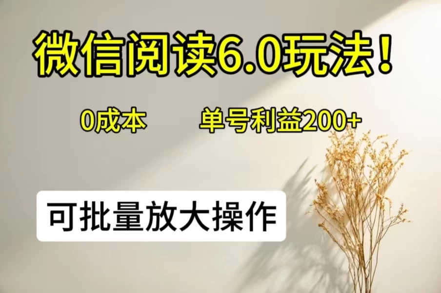 微信阅读6.0玩法！0撸，单号利益200+，可批量放大操作-项目资源网