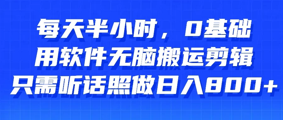 每天半小时，0基础用软件无脑搬运剪辑，只需听话照做日入800+-项目资源网