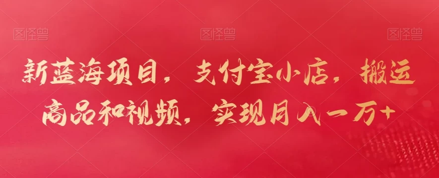 新蓝海项目，支付宝小店，搬运商品和视频，实现月入一万+-项目资源网