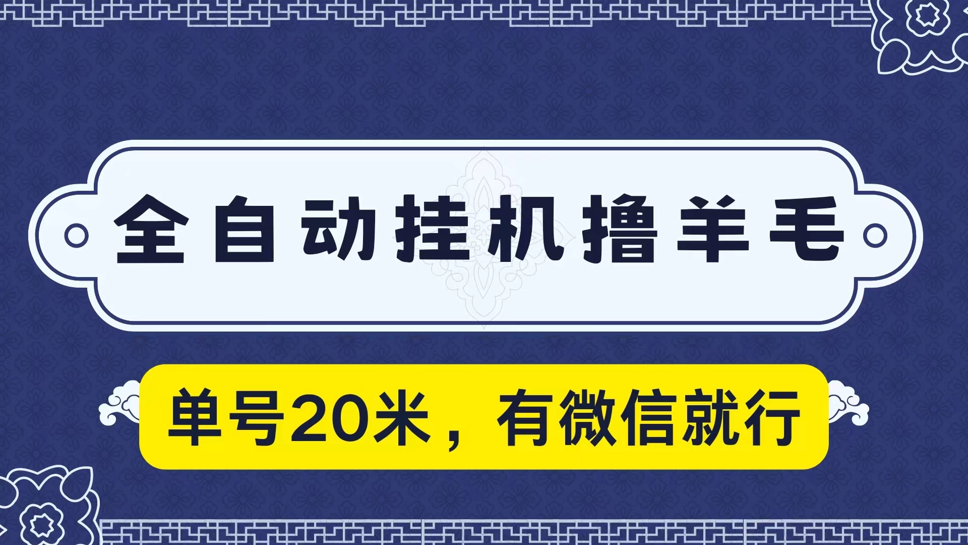 全自动挂机撸羊毛，单号20米，有微信就行，可矩阵批量放大-项目资源网