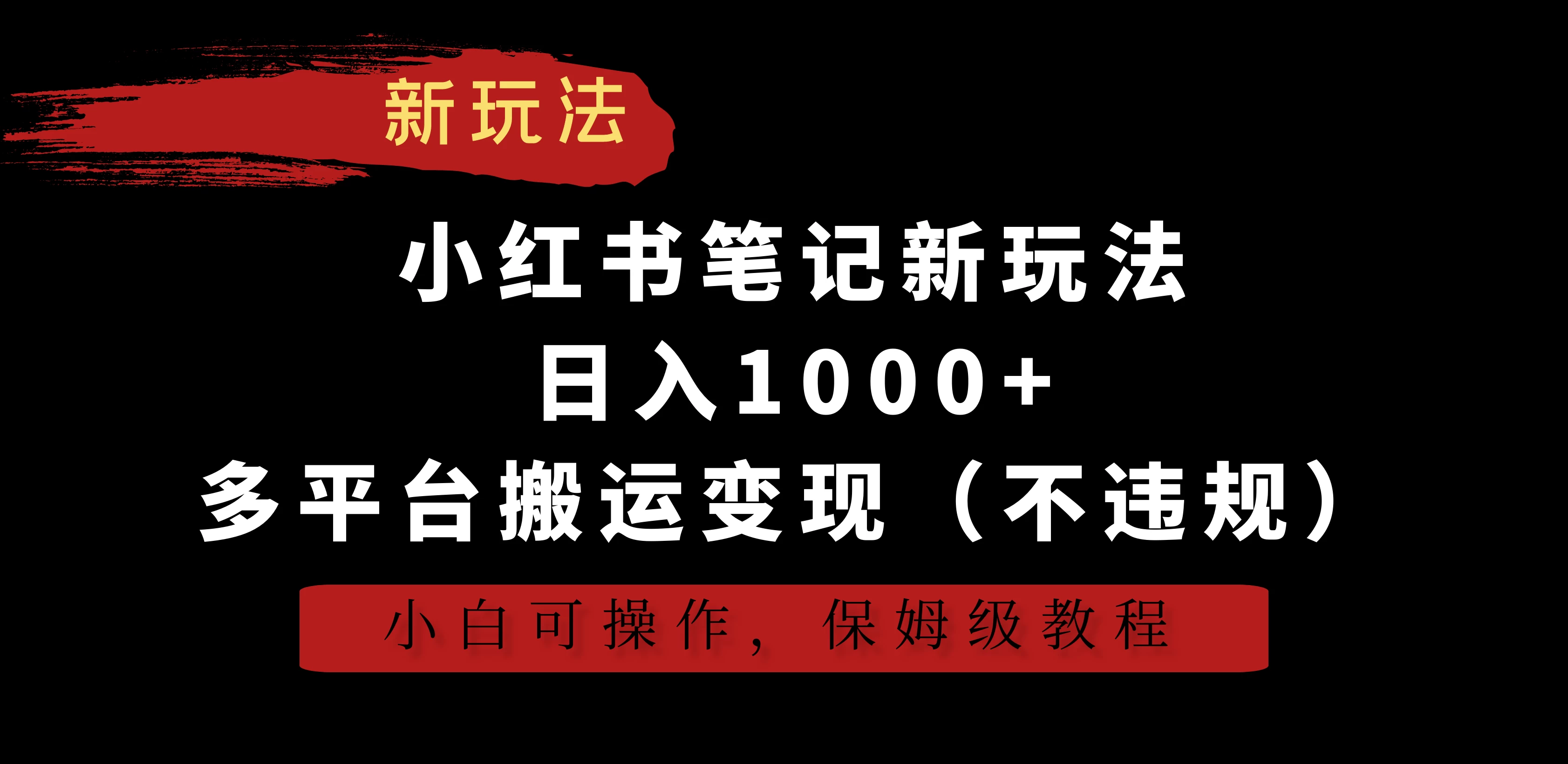 小红书笔记新玩法，日入1000+，多平台搬运变现（不违规），小白可操作，保姆级教程-项目资源网