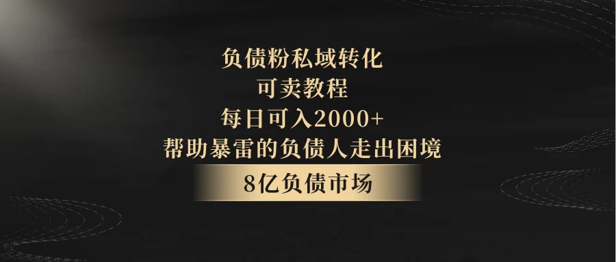 8亿负债市场，负债粉私域转化，可卖教程，每日可入2000+，无需经验（包含资料）-项目资源网