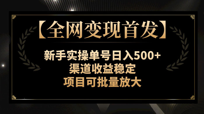 新手实操单号日入 500+，渠道收益稳定，项目可批量放大-项目资源网