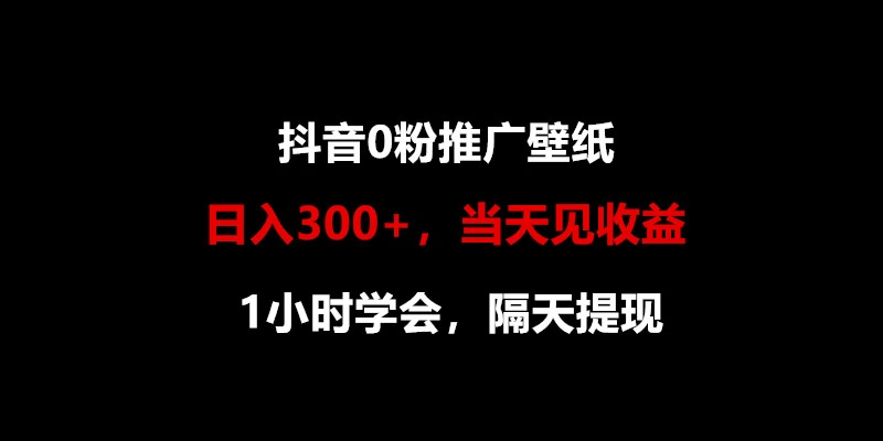 日入300+，抖音0粉推广壁纸，1小时学会，当天见收益，隔天提现-项目资源网