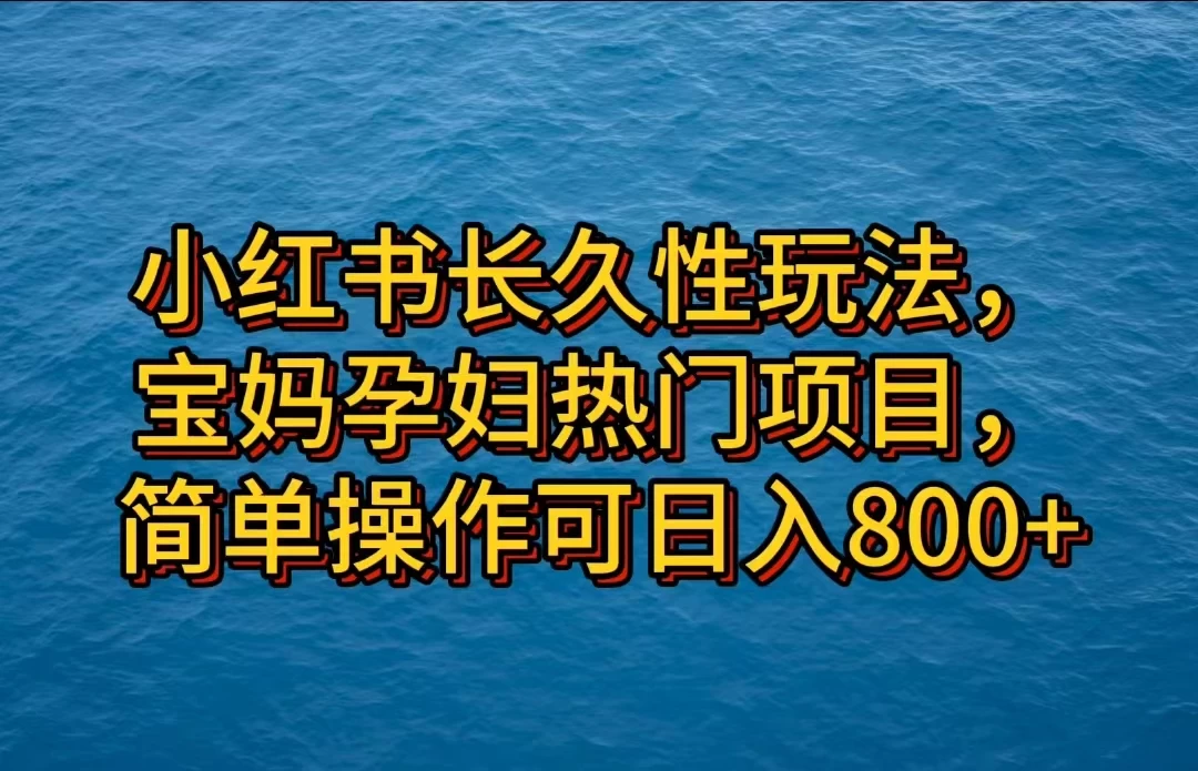 小红书长久性玩法，宝妈孕妇热门项目，简单操作可日入800+-项目资源网
