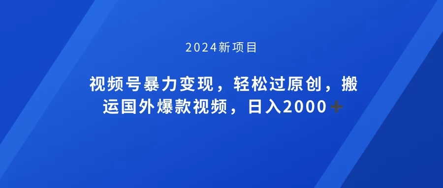 视频号创作者分成计划，搬运国外爆款视频，100%过原创，小白也能品22000+-项目资源网