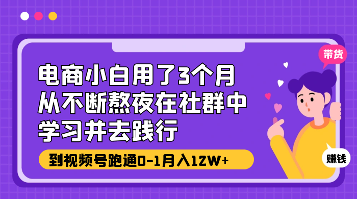 电商小白用了 3 个月，从不断熬夜在社群中学习并去践行，到视频号跑通 0-1 月入 12W+-项目资源网