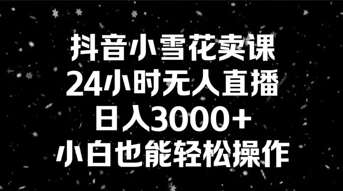 抖音小雪花卖课，24 小时无人直播，日入 3000+ ，小白也能轻松操作-项目资源网