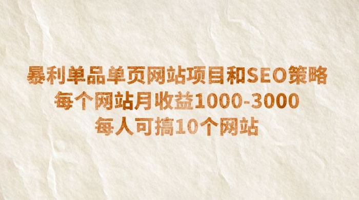 暴利单品单页网站项目和 SEO 策略：每个网站月收益 1000~3000 每人可搞 10 个-项目资源网