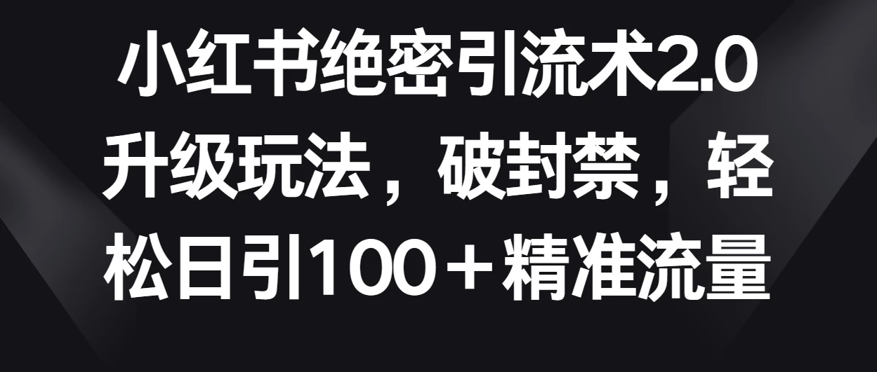 小红书绝密引流术2.0升级玩法，破封禁，轻松日引100＋精准流量-项目资源网